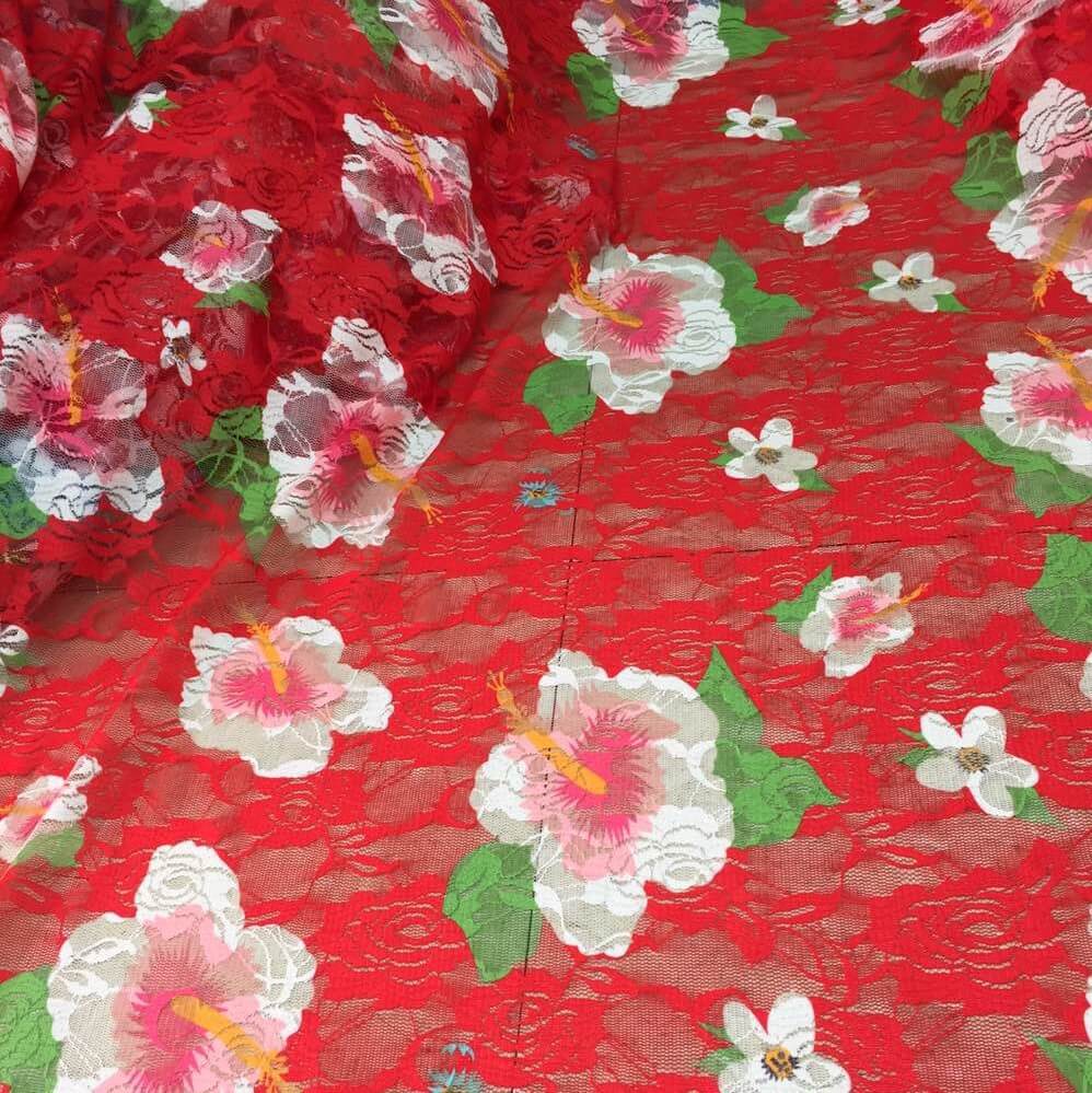 Printed White Polyester Warp Knit Lace Fabric Wholesale Supplier 6